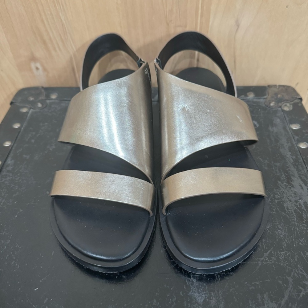 All Saints Leather Pewter Webber Flat Sandals Metallic Size EU 39 - Picture 2 of 16